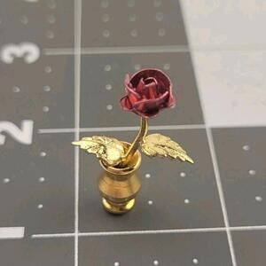 Vintage Dollhouse Miniature Artisan Roses in Brass Vase Flower Arrangement